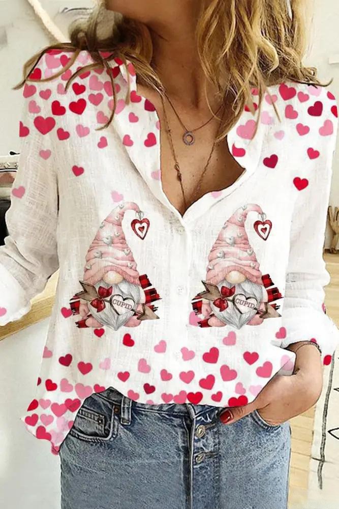 Kreativ kærlighed Valentine's Day mønster langærmet dameskjorte
