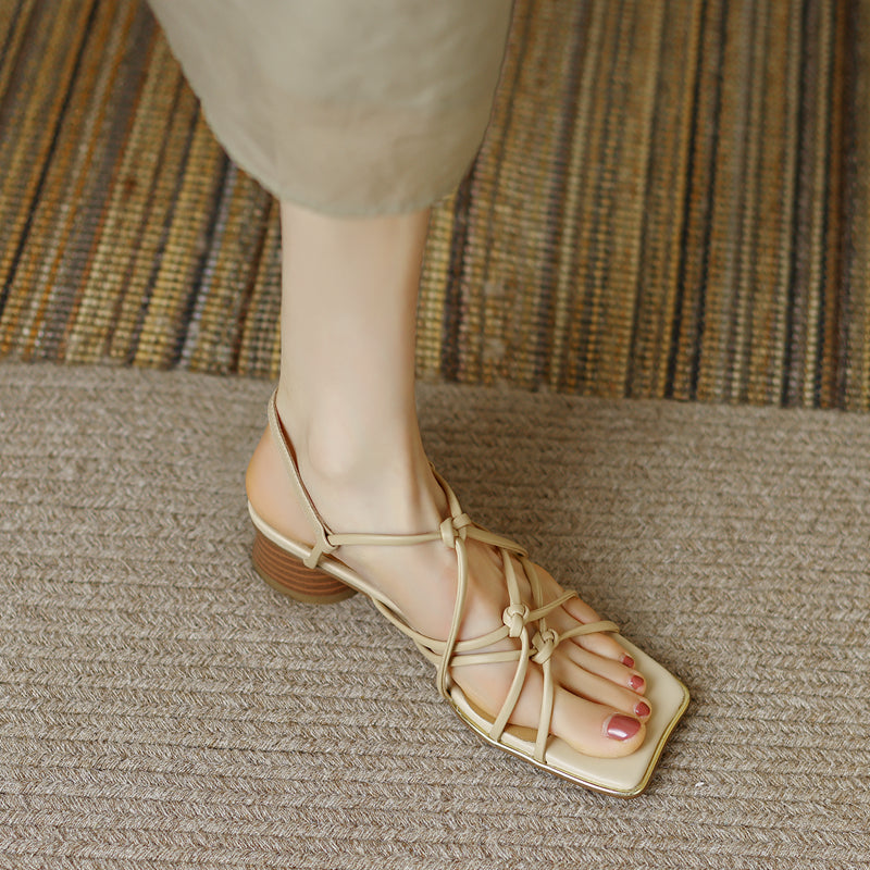 Women's Retro Woven Thin Strap Temperament High Heels