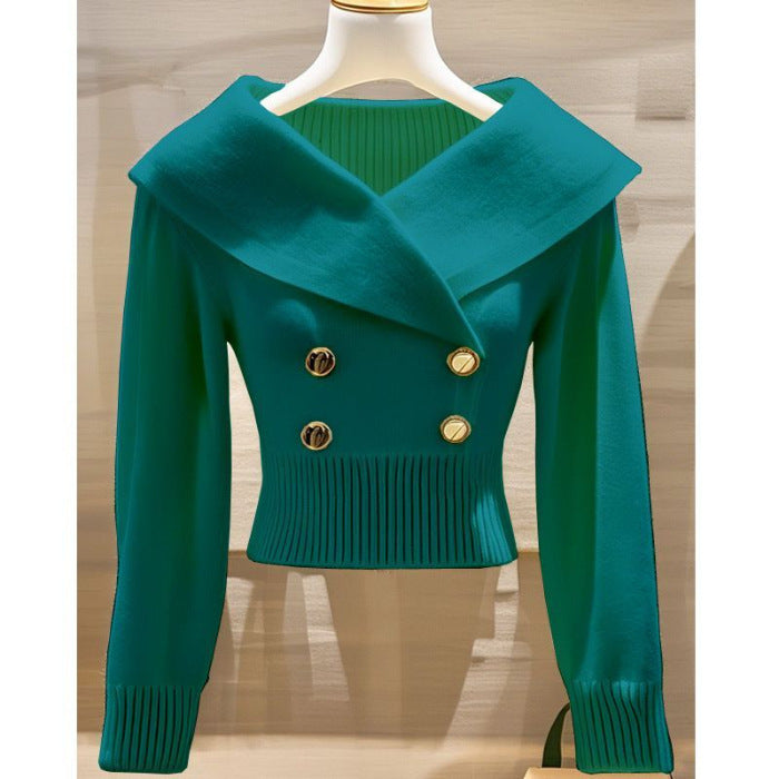 Women's Polyester Lapel Slim Sweater Sweater