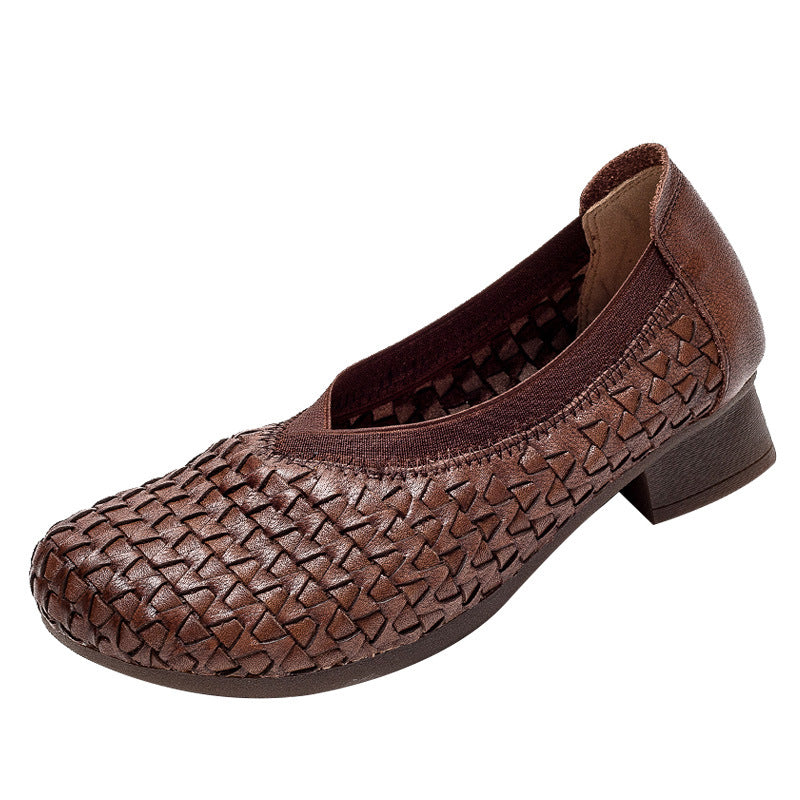Fashion Retro Leather Low Heel Women's Shoes