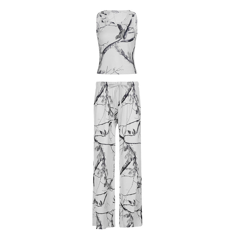 Sleeveless Vest And Drawstring Pants Set With A Printed Design