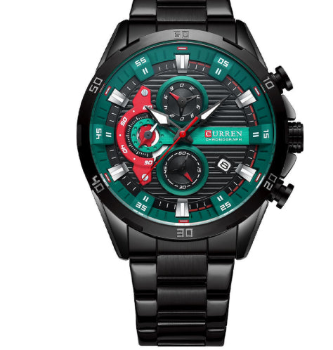 Six-hand Steel-band Round Quartz Watch A Stylish Timepiece