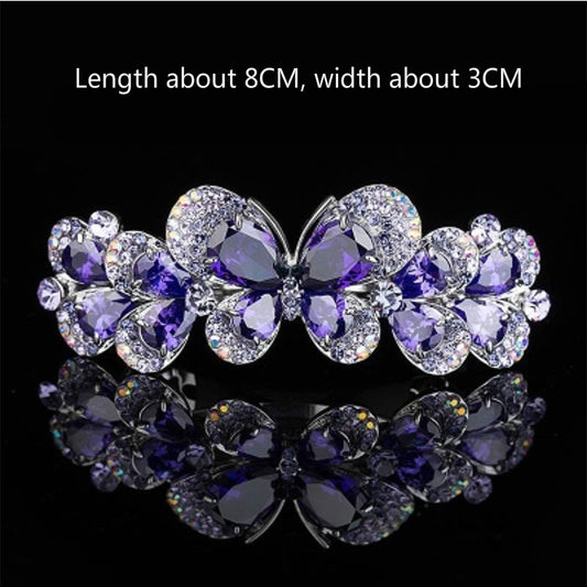 Rhinestone Butterfly Hairpin Sparkling Crystal Back Head Clip Ponytail Female Headdress