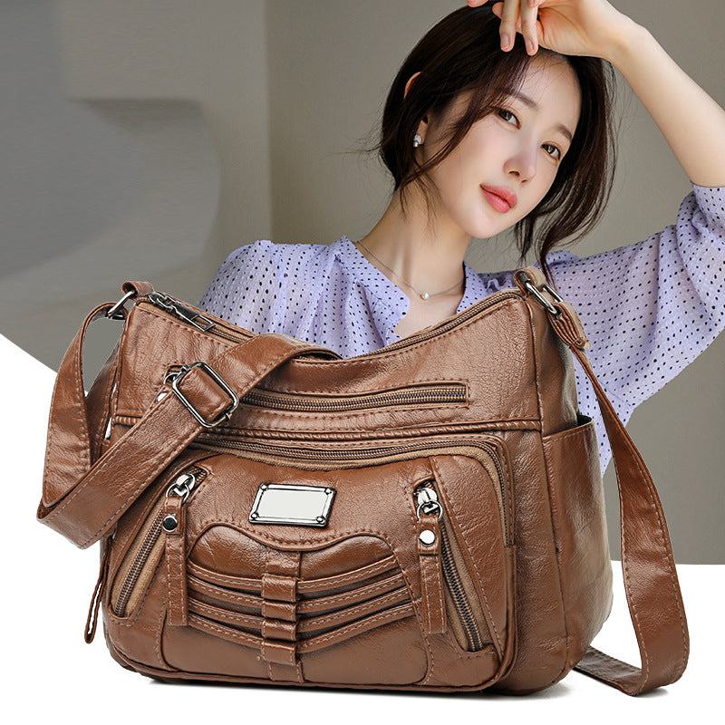 Middle-aged Soft Leather Shoulder Messenger Bag Large Capacity