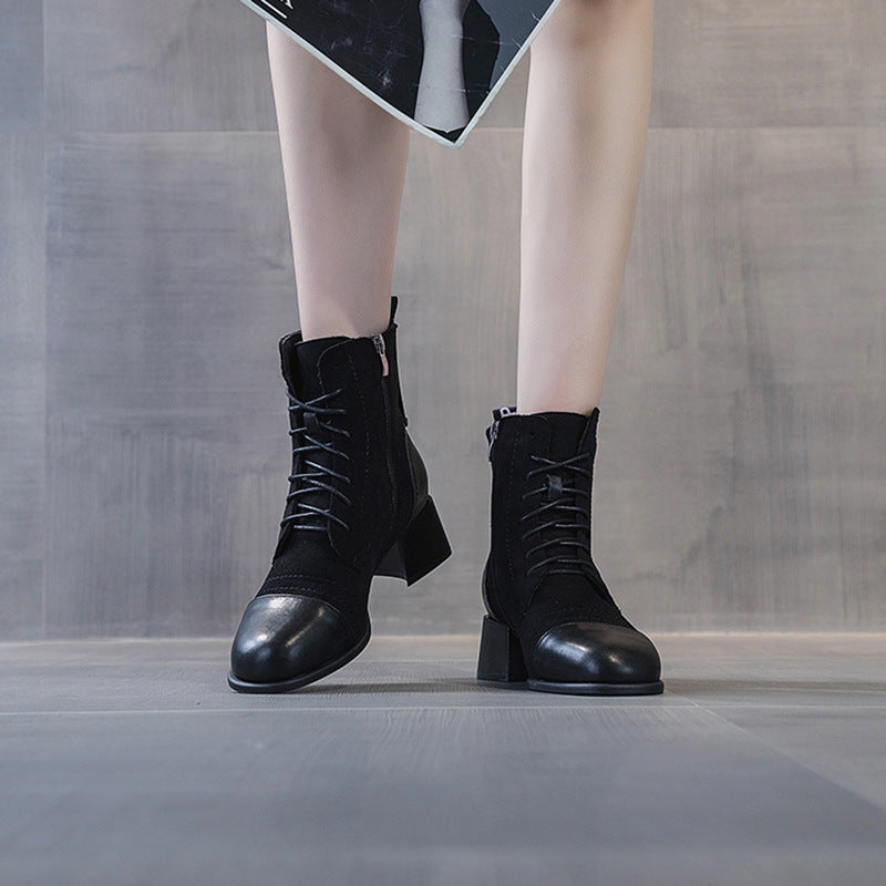 Cowhide Short Autumn And Winter Mid-tube Boots Women