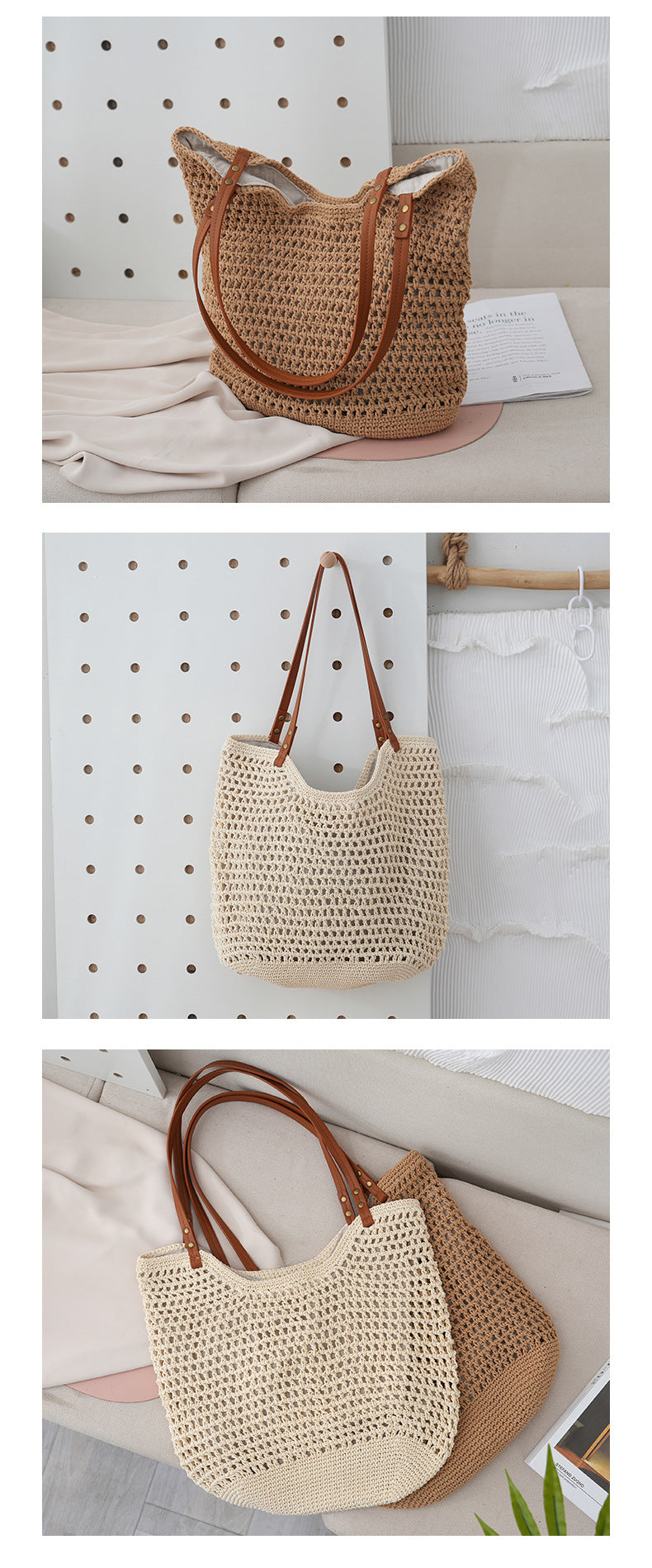 Beach Casual Hollow Mesh Woven Lightweight Straw Handbag