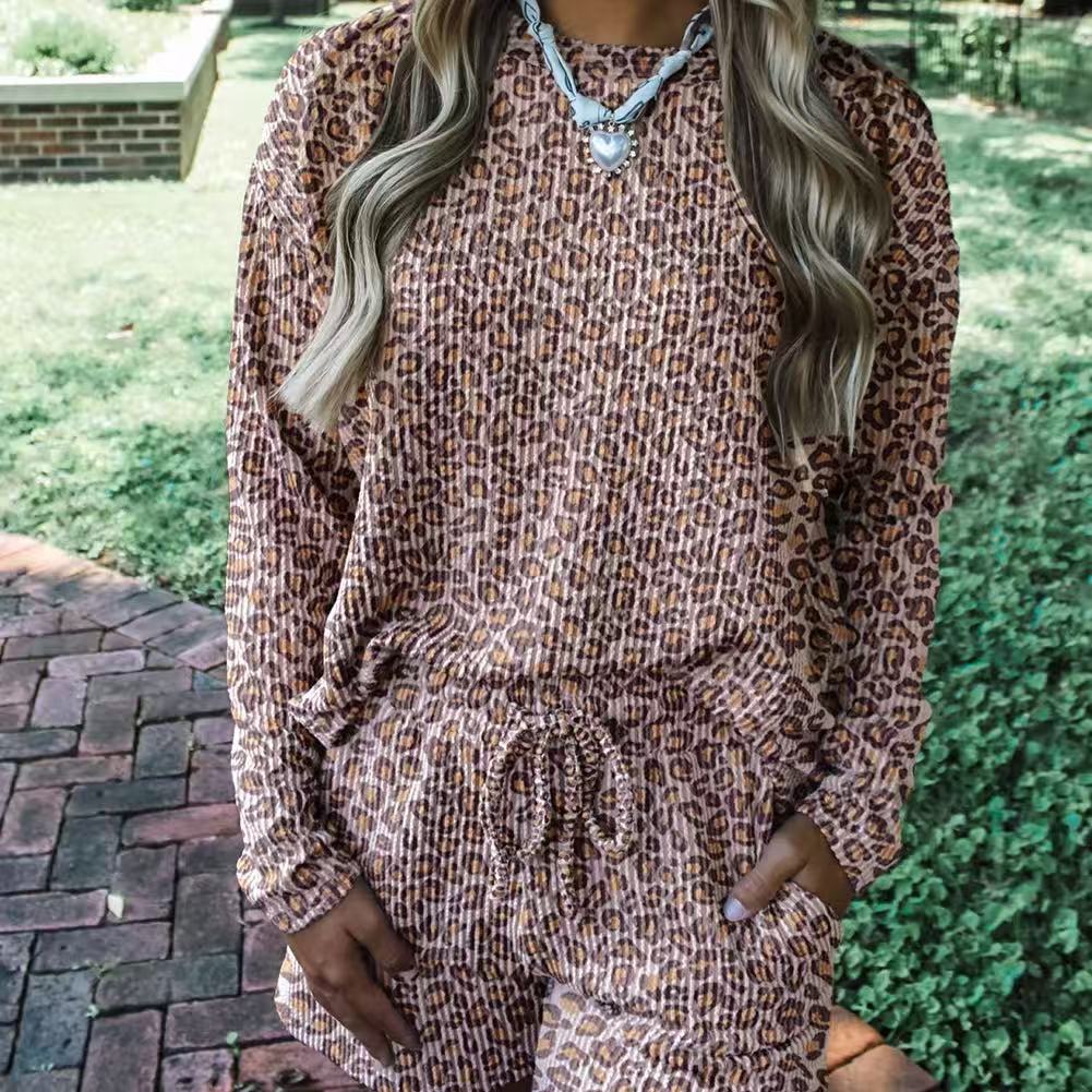 Women's Fashion Pullover Rib Long Sleeve Shorts Suit
