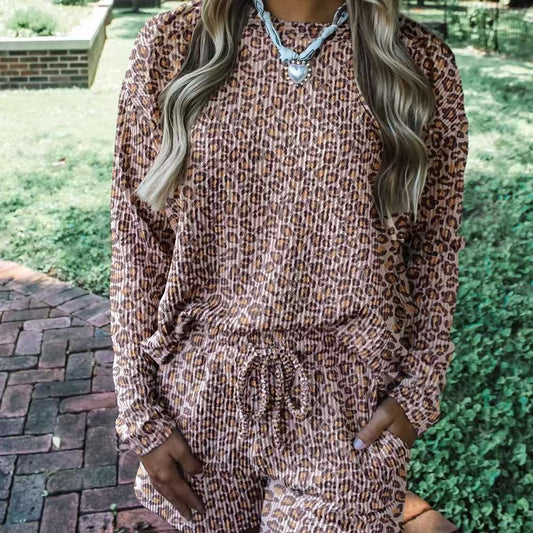 Women's Fashion Pullover Rib Long Sleeve Shorts Suit