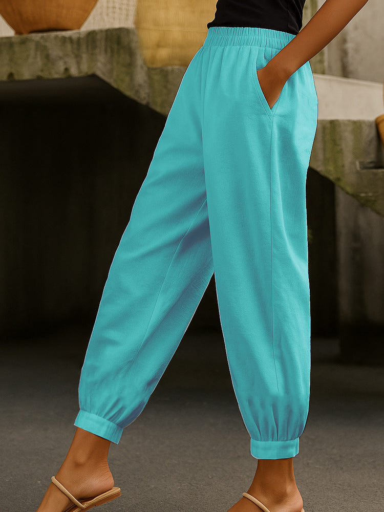 Stylish Casual Everyday Skinny Pants With Side Pockets And Elastic Waist