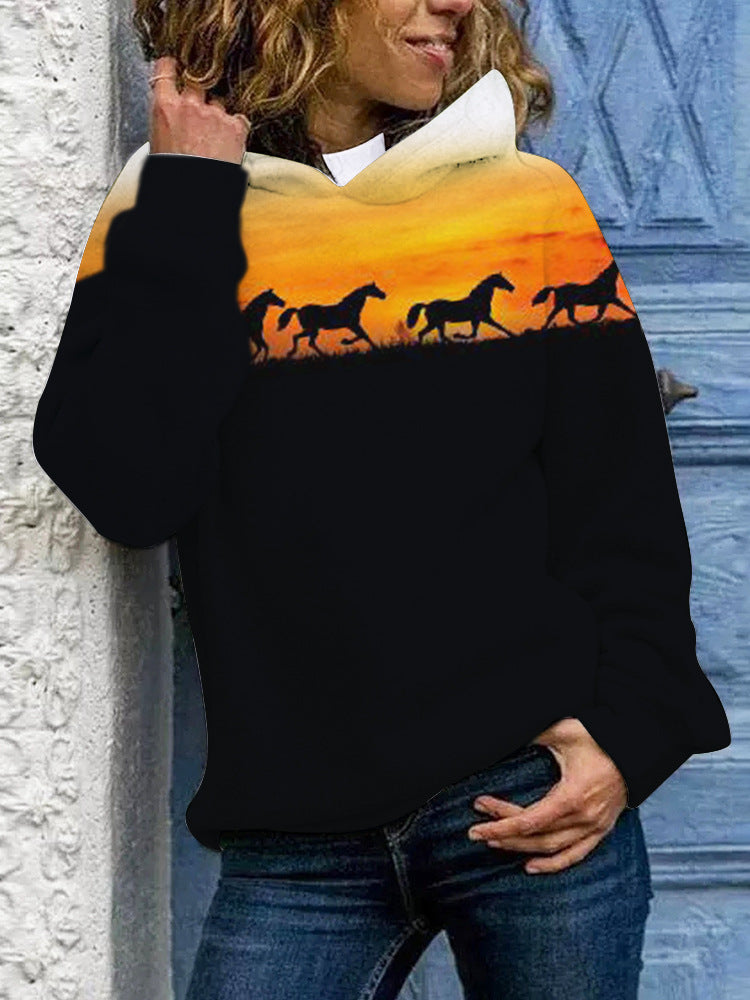 New Animal Print Hooded Women's Sweater