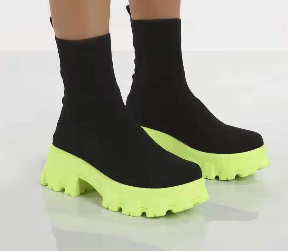 Mid-heel European And American Mid-tube Boots Set Foot Large Size Boots
