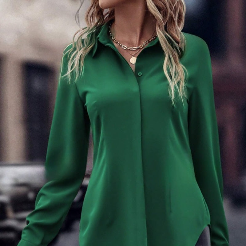 Dobbeltdørs Satin Revers Langærmet Top Pendlingsstil Slim-fit Dametøj