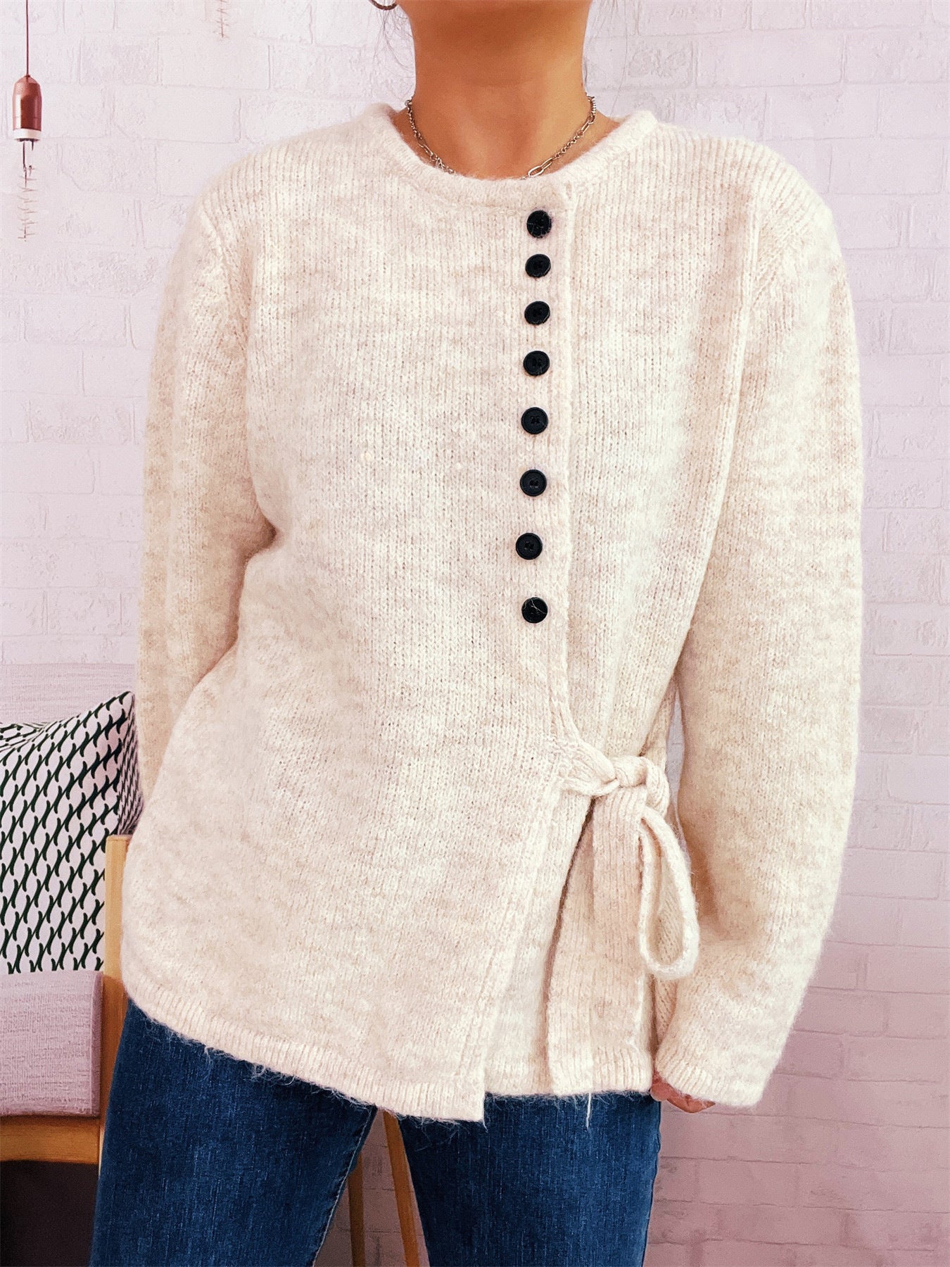 Elegant Commuter Single-breasted Strap Knitwear Slim Fit Sweater
