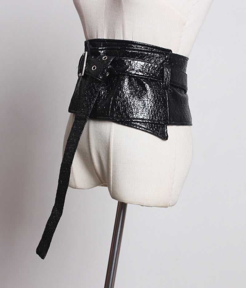 Simple And Versatile Patent Leather Wide Waist Belt