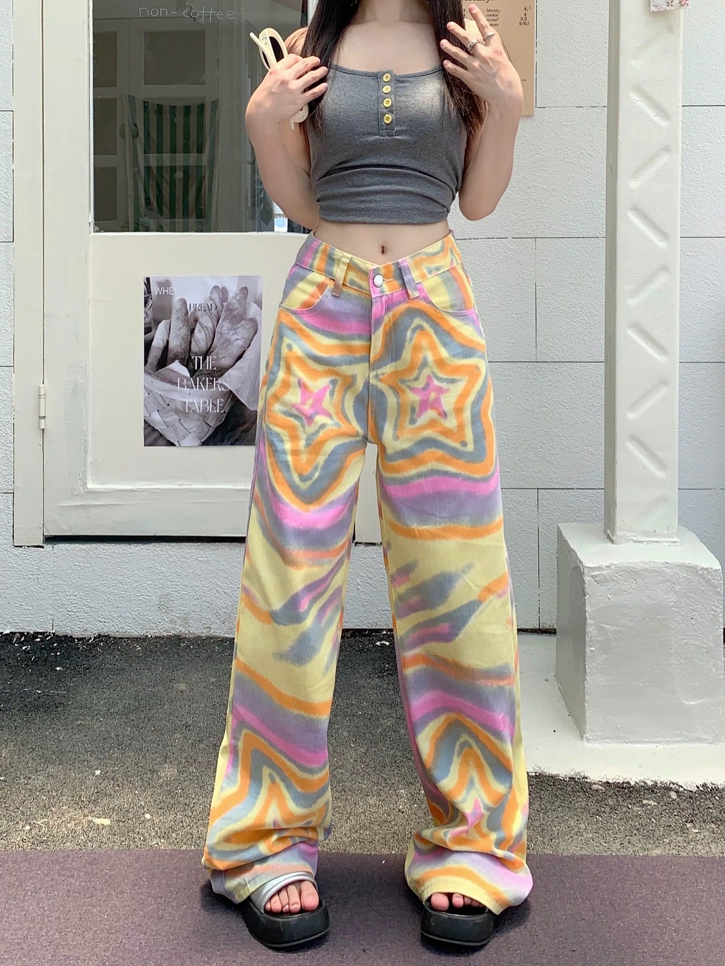Real Shot Amerikansk Retro High Street Graffiti XINGX Rendering Jeans til Kvinder