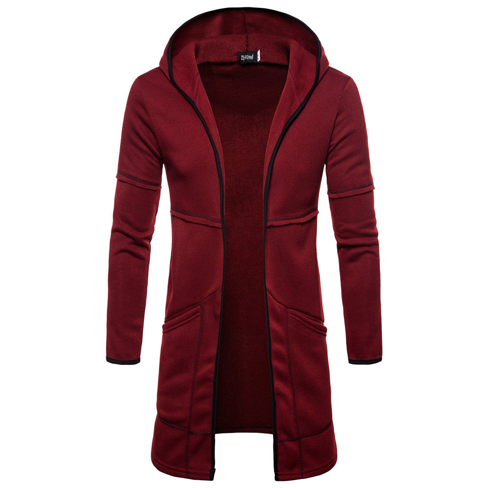 Men's Long Sleeve Mid-length Cardigan Hooded Solid Color Men's Youth Sweater