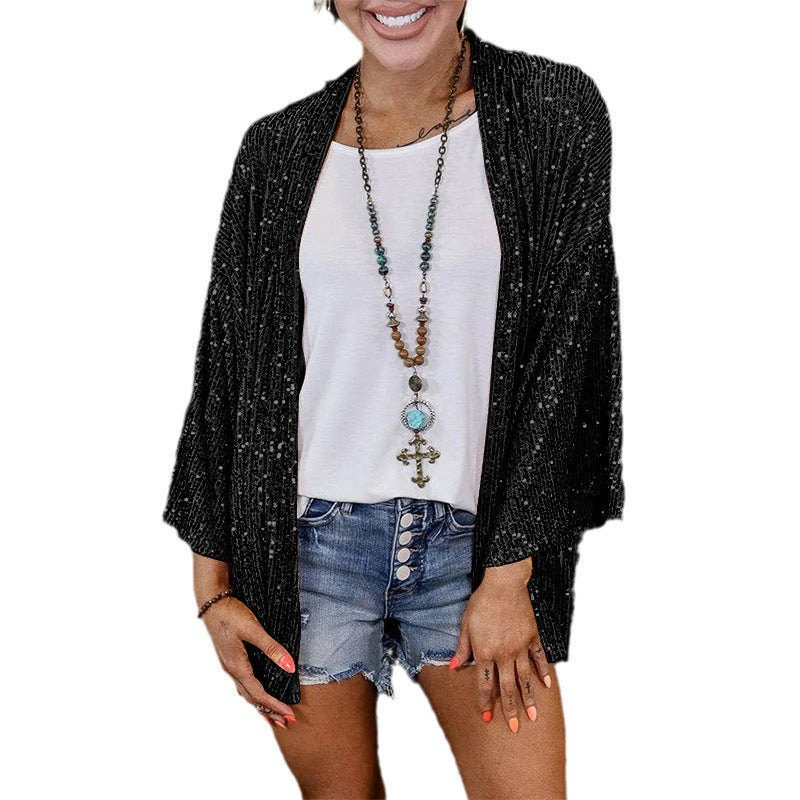 Women's Sequins Plus Size Baggy Coat