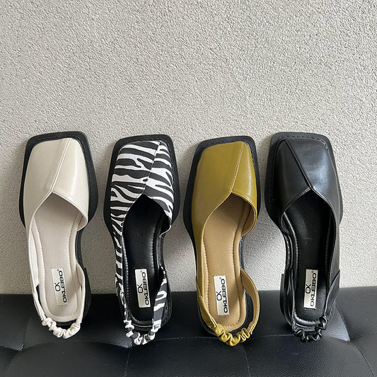 Women's Fashion Square Head French Retro Sandals