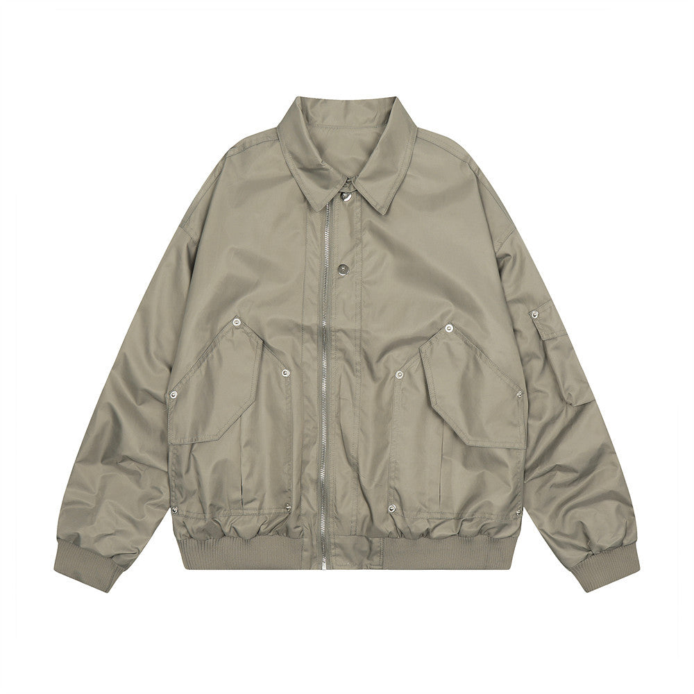 Loose Design Pocket Solid Color Polo Collar Coat