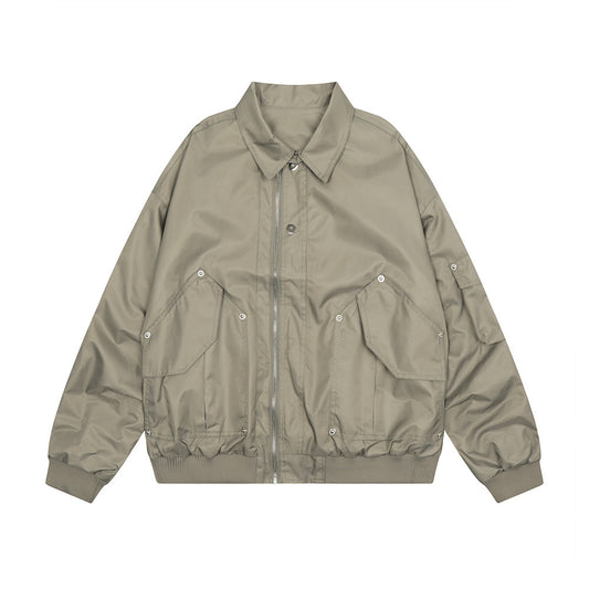 Loose Design Pocket Solid Color Polo Collar Coat