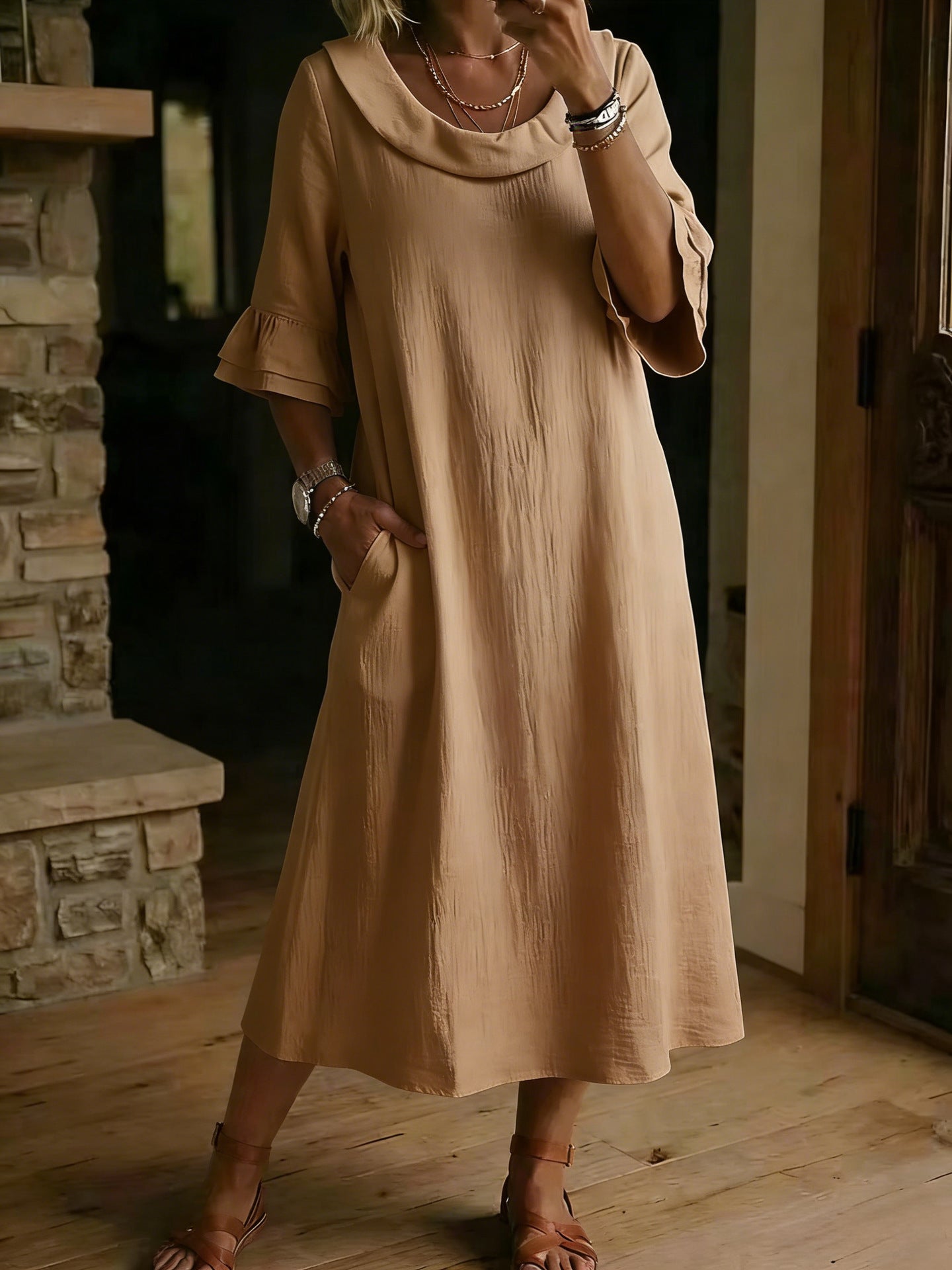Women's Fashion Solid Color Crew Neck Dress