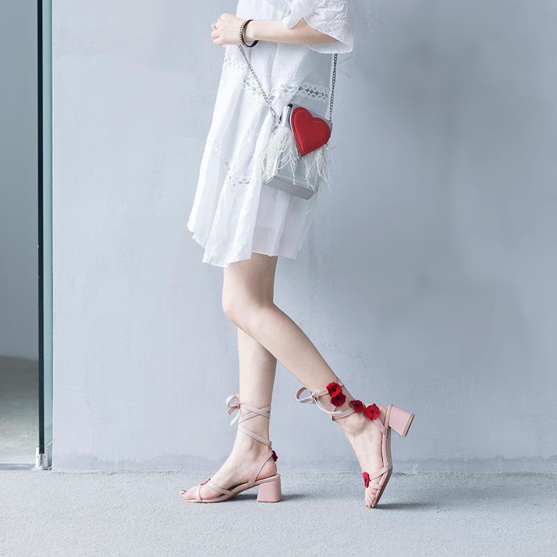 Middle Leather Thick Heel Strap Girls High Heels
