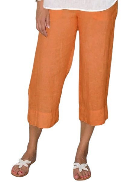 Solid Color Cotton And Linen Women's Simple Loose Casual Cropped Pants