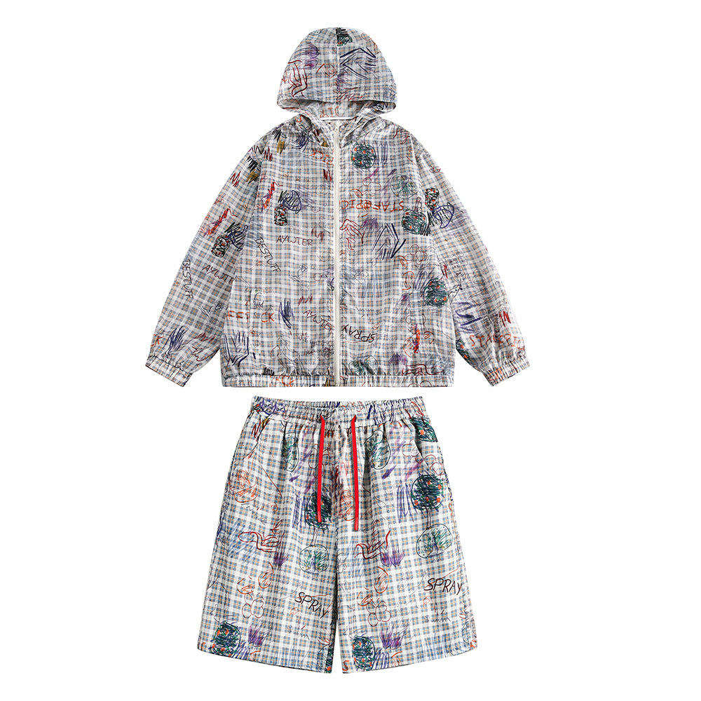 Graffiti Plaid Hooded Suits Men And Women