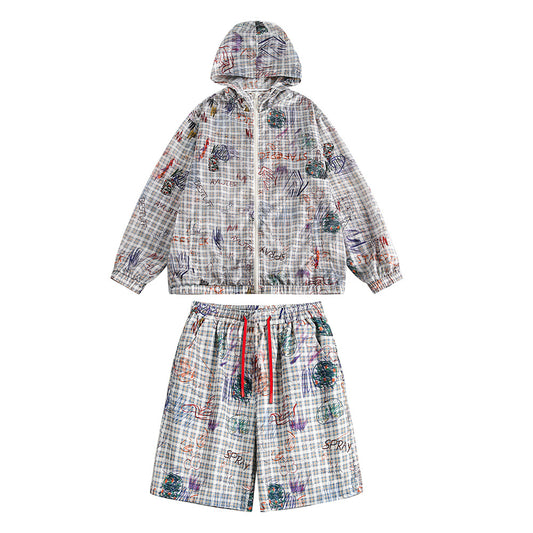 Graffiti Plaid Hooded Suits Men And Women