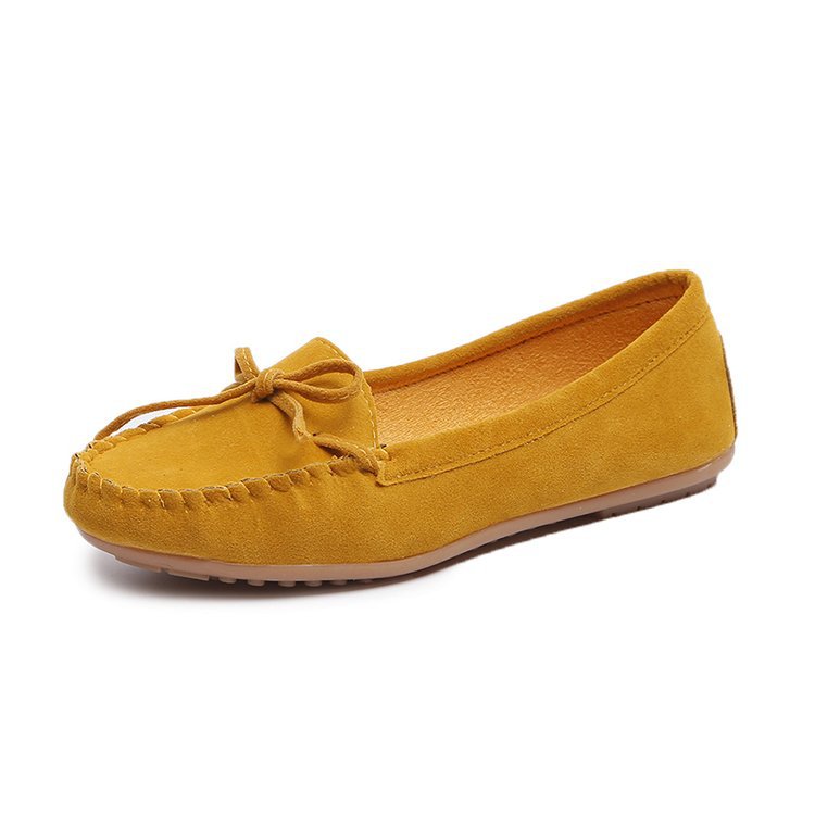 Women's Suede Bow Casual Flat Beanie Shoes