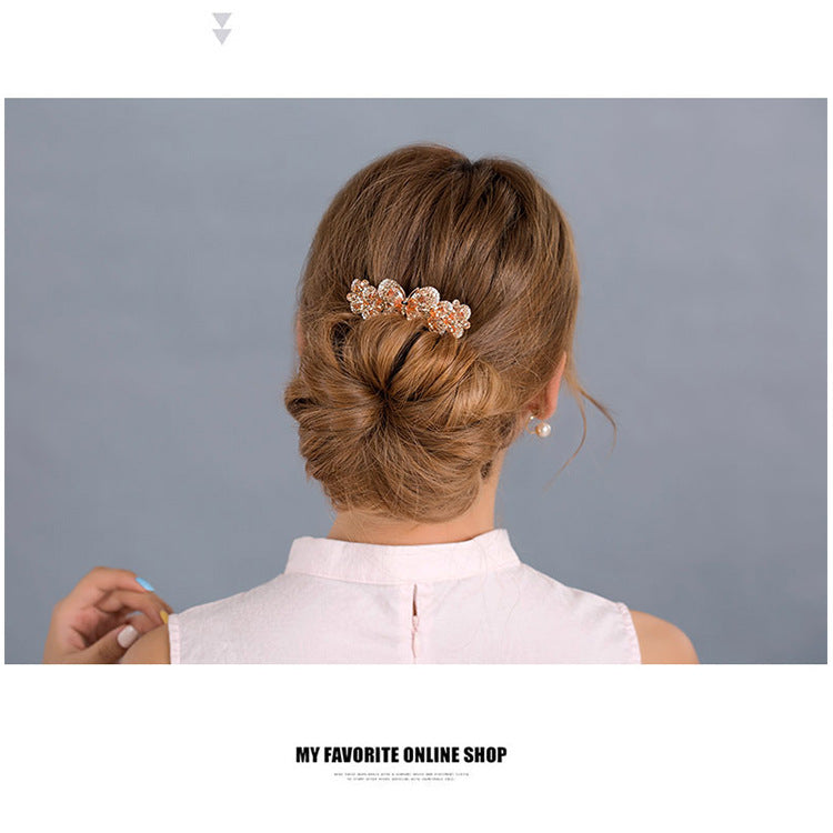 Rhinestone Butterfly Hairpin Sparkling Crystal Back Head Clip Ponytail Female Headdress
