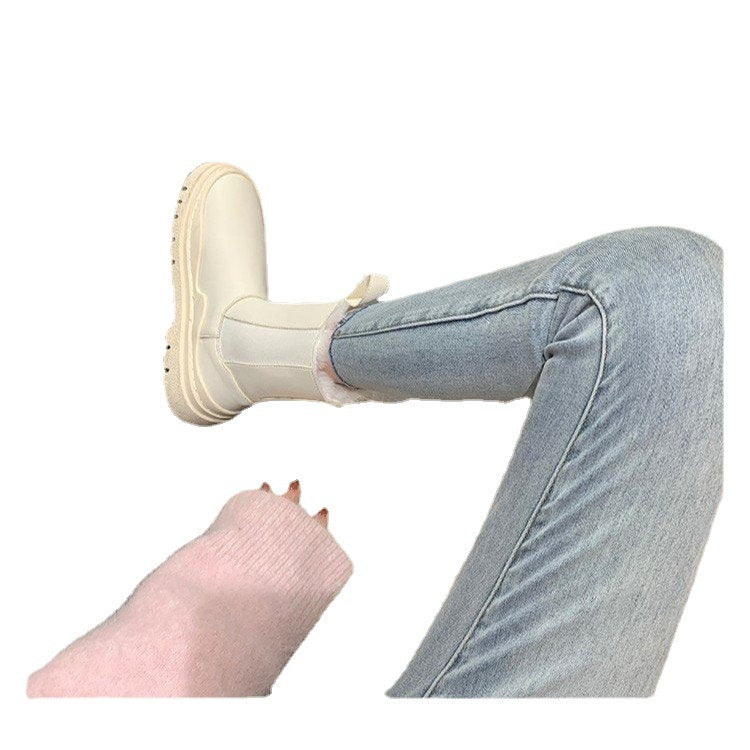 Plush Thick-soled Elastic Waterproof And Anti-fouling Snow Round Toe Cotton Boots