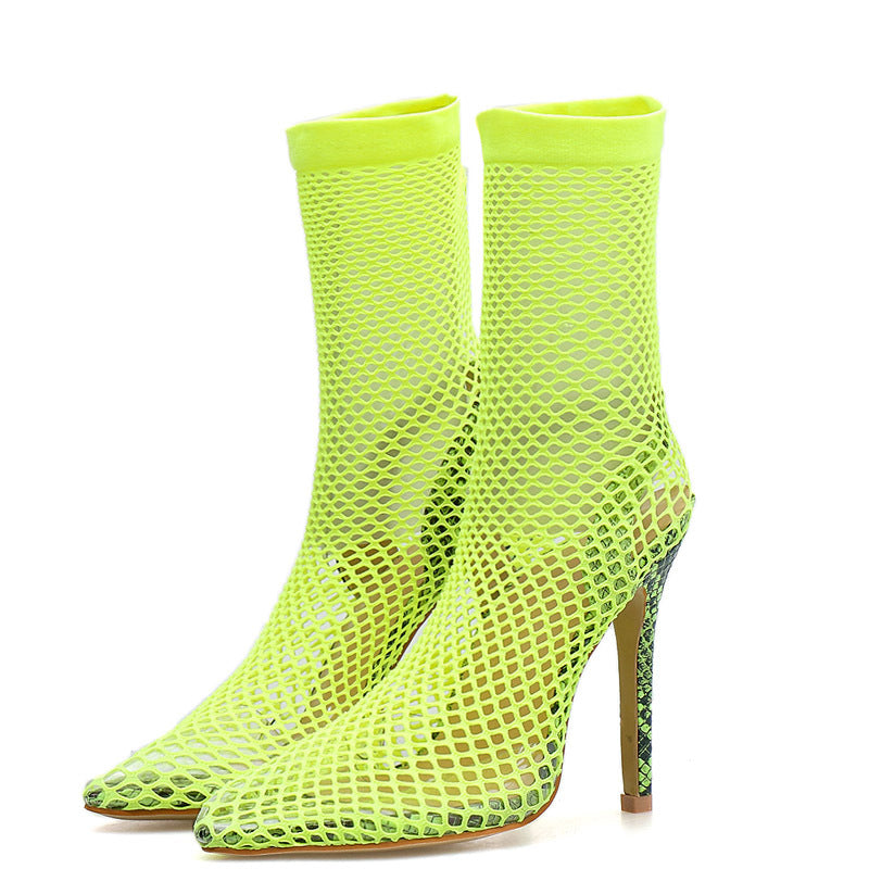 European And American Sexy Plus Size Hollow High-heeled Mesh Shoes