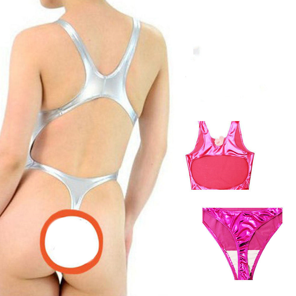 Women's Fashion Simple Solid Color Rubber Surface Bikini Swimsuit