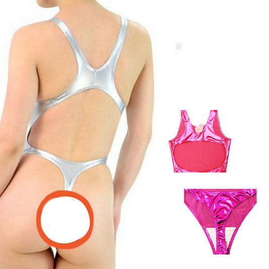 Women's Fashion Simple Solid Color Rubber Surface Bikini Swimsuit