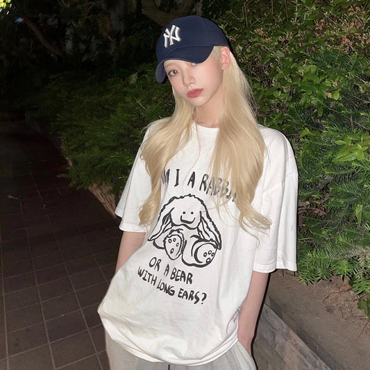 Women's Summer Short Sleeve Preppy White Cotton T-shirt