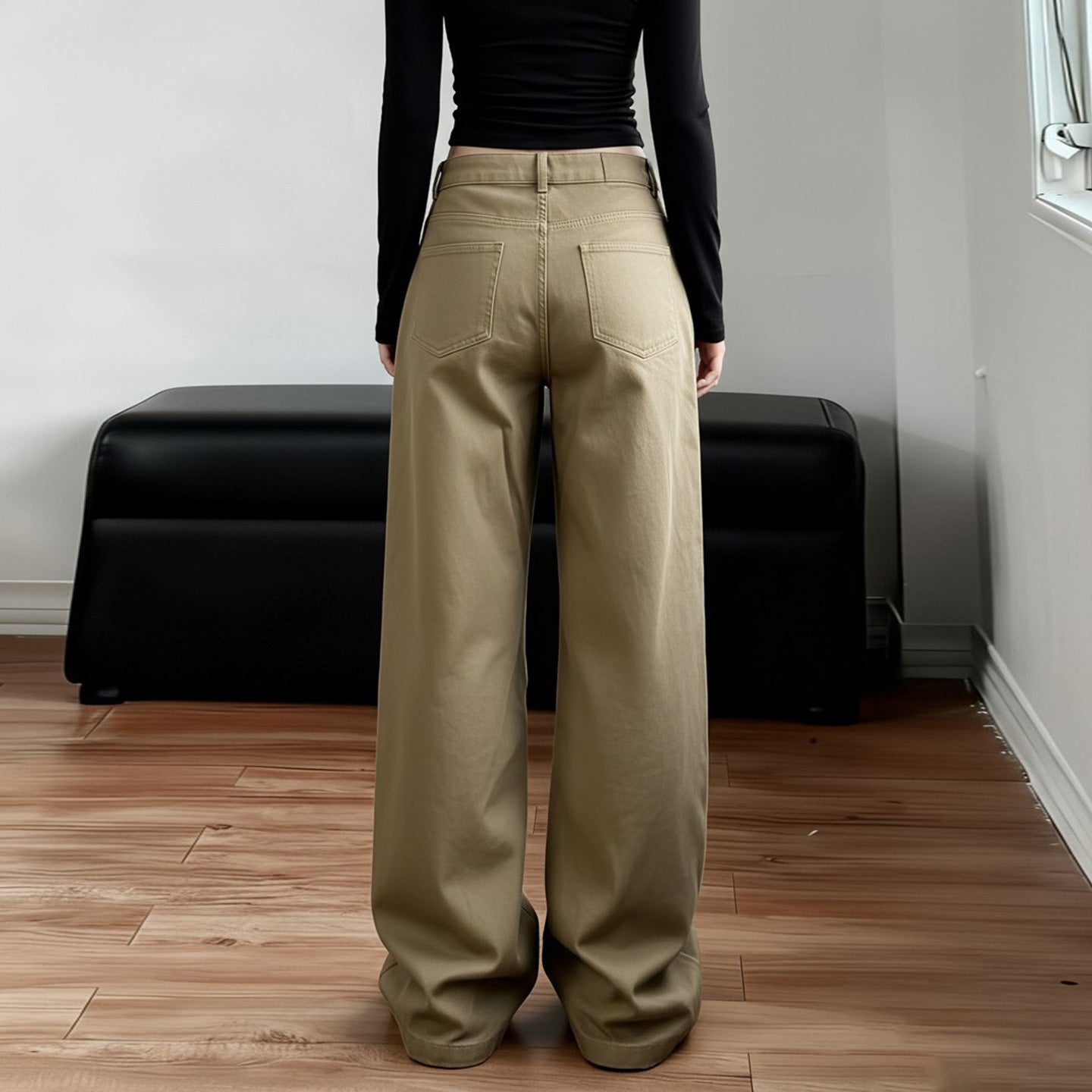 Simple, Everyday Basic Design Solid-color Straight-leg Wide-leg Jeans