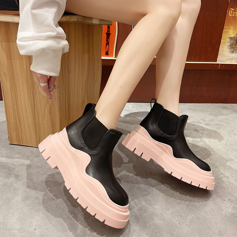 Sponge Cake Thick Soled Microfiber Leather Ankle Boots