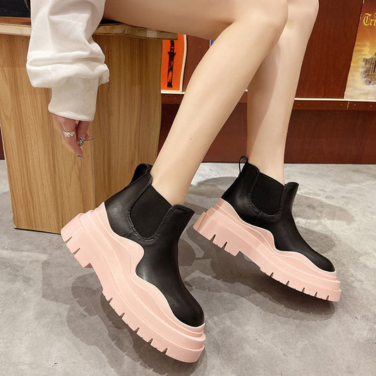 Sponge Cake Thick Soled Microfiber Leather Ankle Boots