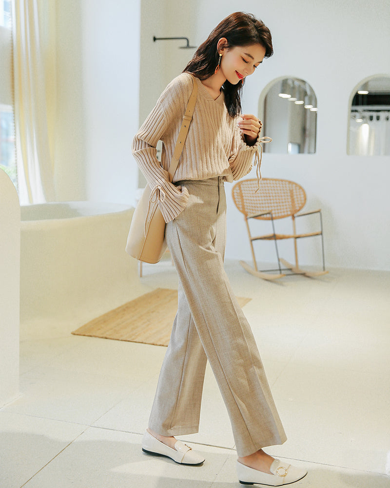 Slim high waist casual wide-leg pants