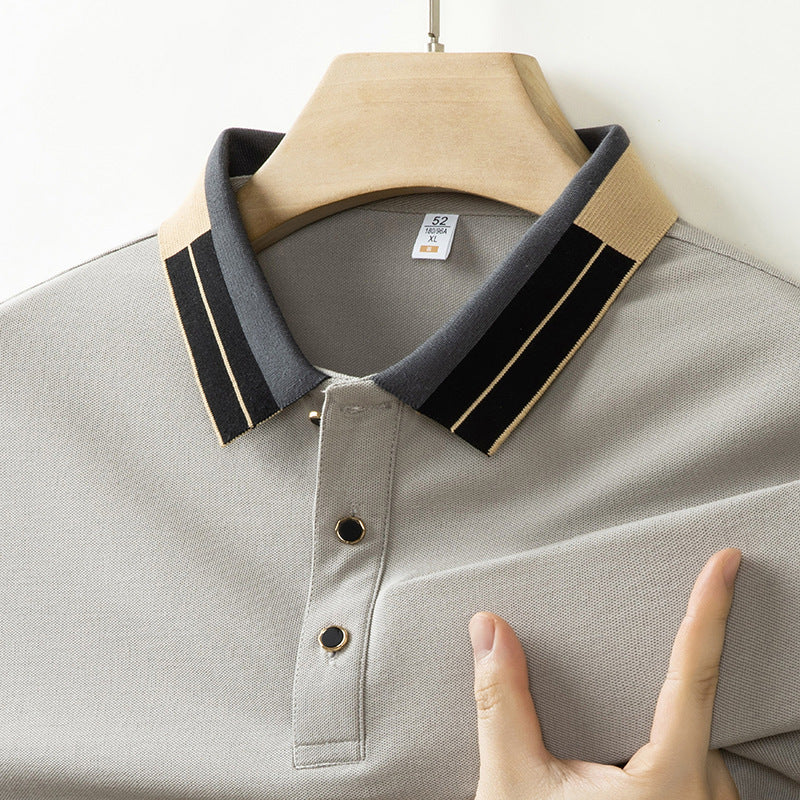 Mens Short Sleeve Shirt With Lapel Collar Loose Fit T Shirt For Middle Aged Men