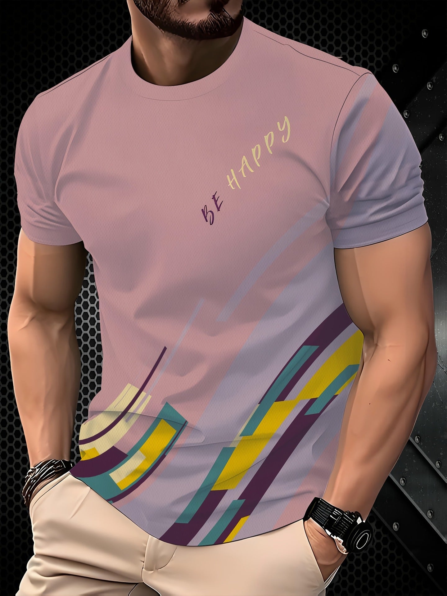 Mens Casual Minimalist 3D Short Sleeve Printed T Shirt Top