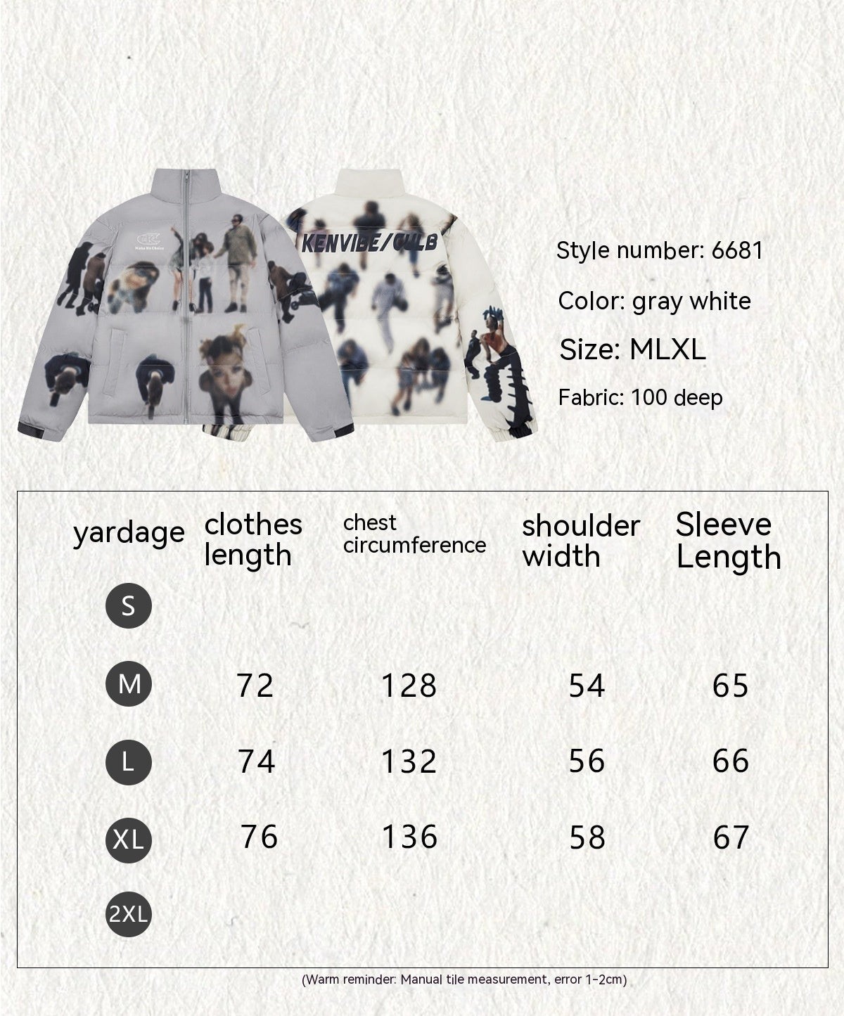 Winter Street Hip-hop American Full Pattern Print Cotton-padded Jacket Coat