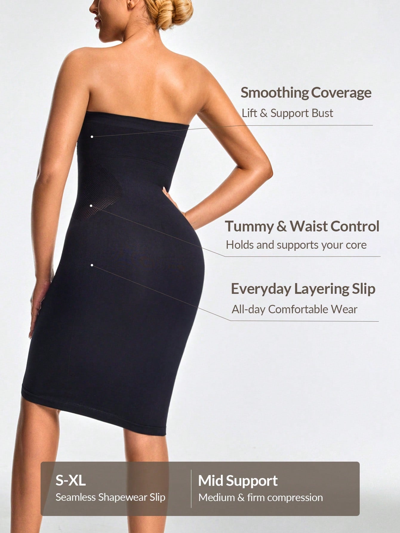Women's Firm Control Strapless Dress - Bust Support & Breathable Tummy Contour