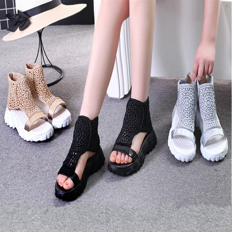 Knitted Wool Sandals Women's Thick Sole Casual