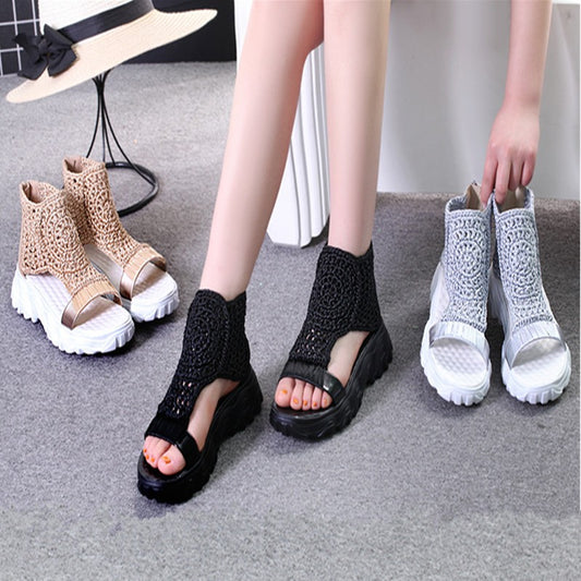 Knitted Wool Sandals Women's Thick Sole Casual