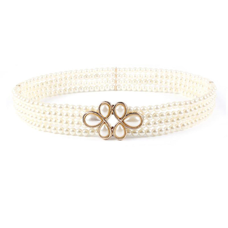 All-match Fashionable Pearl Diamond Flower Waist Chain Decoration