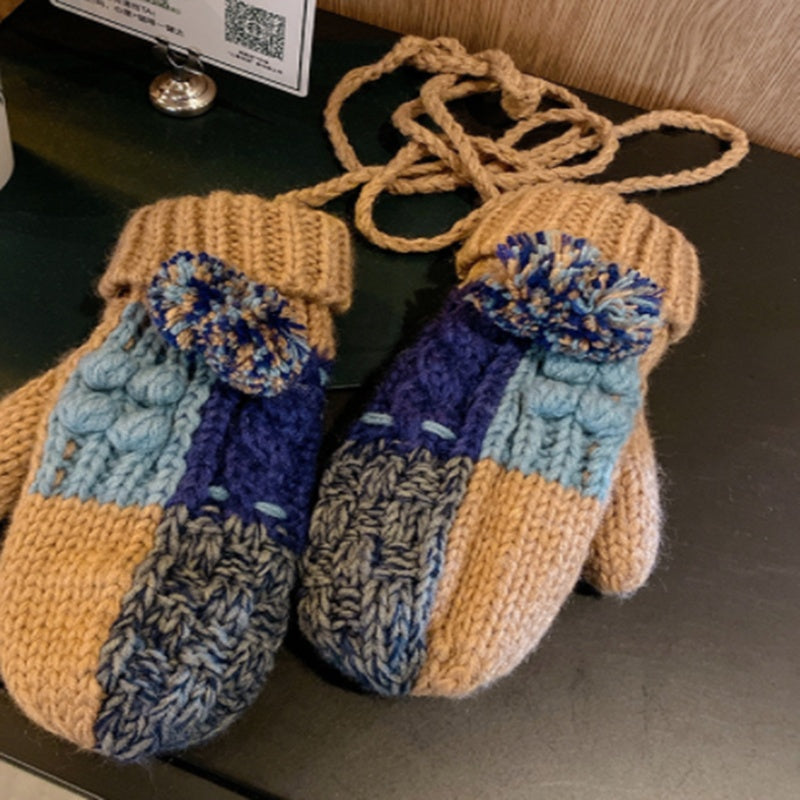 Koreansk version Tykke Fleece Varme Og Kuldesikre Strikkede Uldvanter