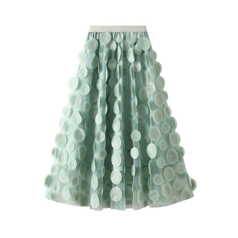 Three-dimensional Polka Dot Black Mesh Skirt