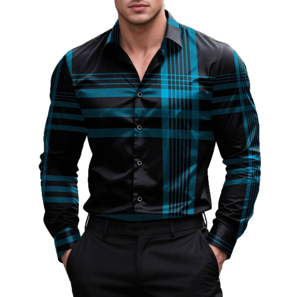 Mens Long-Sleeve Striped Digital-Print Shirt
